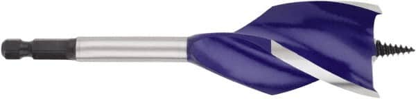 Irwin - 1.5", 1/4" Hex Shank, Bright Finish, High Speed Steel, Spade Blade Drill Bit - 2 Spurs, 6" Overall Length, 4-1/4" Shank Length, No Wire Fishing Hole - Benchmark Tooling