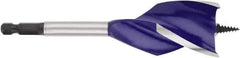 Irwin - 1.5", 1/4" Hex Shank, Bright Finish, High Speed Steel, Spade Blade Drill Bit - 2 Spurs, 6" Overall Length, 4-1/4" Shank Length, No Wire Fishing Hole - Benchmark Tooling