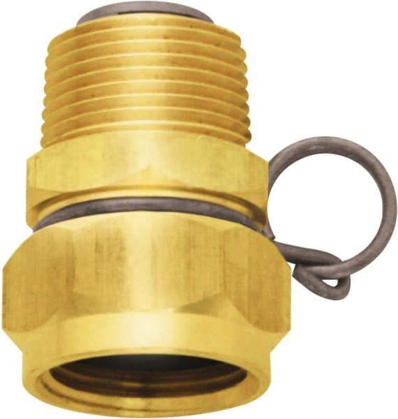 SANI-LAV - 1 Piece, 3/4 GHT & 3/4 GHT MNPT x FGHT, Brass Reusable Hose Male Swivel Fitting - 3/8" Hose ID x 1-1/4" Hose OD - Benchmark Tooling