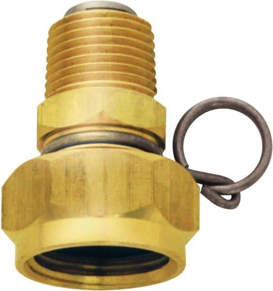 SANI-LAV - 1 Piece, 1/2 NPT & 3/4 GHT MNPT x FGHT, Brass Reusable Hose Male Swivel Fitting - 3/8" Hose ID x 1-1/4" Hose OD - Benchmark Tooling