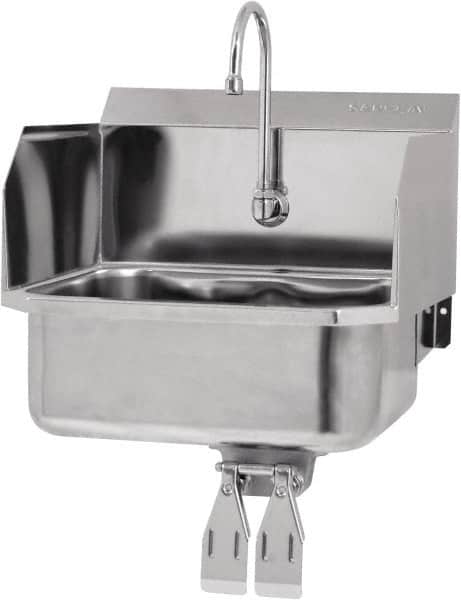 SANI-LAV - 17" Long x 14" Wide Inside, 1 Compartment, Grade 304 Stainless Steel Hands Free Hand Sink - 18 Gauge, 19" Long x 18" Wide x 21" High Outside, 7" Deep - Benchmark Tooling