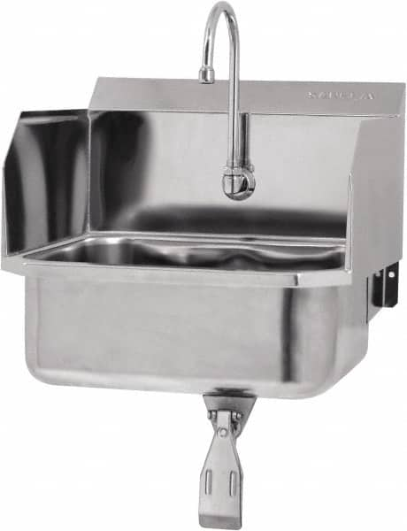 SANI-LAV - 17" Long x 14" Wide Inside, 1 Compartment, Grade 304 Stainless Steel Hands Free Hand Sink - 18 Gauge, 19" Long x 18" Wide x 21" High Outside, 7" Deep - Benchmark Tooling