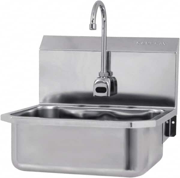 SANI-LAV - 17" Long x 14" Wide Inside, 1 Compartment, Grade 304 Stainless Steel Hands Free Hand Sink - 18 Gauge, 19" Long x 18" Wide x 21" High Outside, 7" Deep - Benchmark Tooling