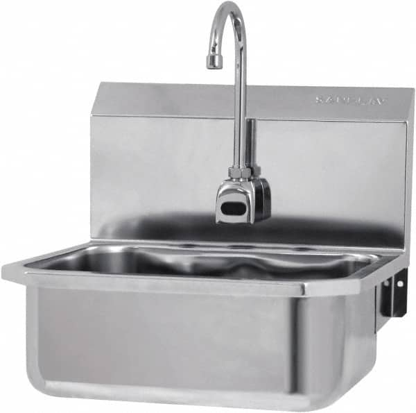 SANI-LAV - 17" Long x 14" Wide Inside, 1 Compartment, Grade 304 Stainless Steel Hands Free Hand Sink - 18 Gauge, 19" Long x 18" Wide x 21" High Outside, 7" Deep - Benchmark Tooling