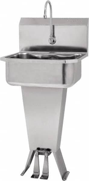 SANI-LAV - 17" Long x 14" Wide Inside, 1 Compartment, Grade 304 Stainless Steel Hands Free Hand Sink - 18 Gauge, 19" Long x 18" Wide x 46" High Outside, 7" Deep - Benchmark Tooling