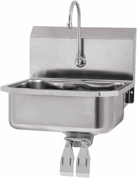 SANI-LAV - 17" Long x 14" Wide Inside, 1 Compartment, Grade 304 Stainless Steel Hands Free Hand Sink - 18 Gauge, 19" Long x 18" Wide x 21" High Outside, 7" Deep - Benchmark Tooling