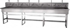 SANI-LAV - 117" Long x 16-1/2" Wide Inside, 1 Compartment, Grade 304 Stainless Steel Hand Sink-Pedestal Mount - 16 Gauge, 120" Long x 20" Wide x 45" High Outside, 8" Deep - Benchmark Tooling