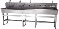 SANI-LAV - 97" Long x 16-1/2" Wide Inside, 1 Compartment, Grade 304 Stainless Steel Hand Sink-Pedestal Mount - 16 Gauge, 100" Long x 20" Wide x 45" High Outside, 8" Deep - Benchmark Tooling