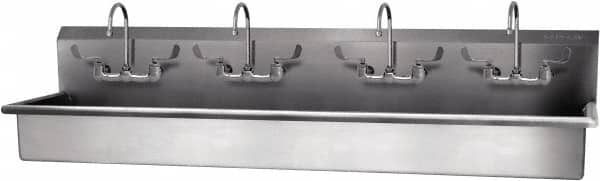 SANI-LAV - 77" Long x 16-1/2" Wide Inside, 1 Compartment, Grade 304 Stainless Steel Hand Sink-Wall Mount - 16 Gauge, 80" Long x 20" Wide x 18" High Outside, 8" Deep - Benchmark Tooling