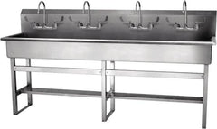 SANI-LAV - 77" Long x 16-1/2" Wide Inside, 1 Compartment, Grade 304 Stainless Steel Hand Sink-Pedestal Mount - 16 Gauge, 80" Long x 20" Wide x 45" High Outside, 8" Deep - Benchmark Tooling
