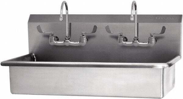 SANI-LAV - 37" Long x 16-1/2" Wide Inside, 1 Compartment, Grade 304 Stainless Steel Hand Sink-Wall Mount - 16 Gauge, 40" Long x 20" Wide x 18" High Outside, 8" Deep - Benchmark Tooling