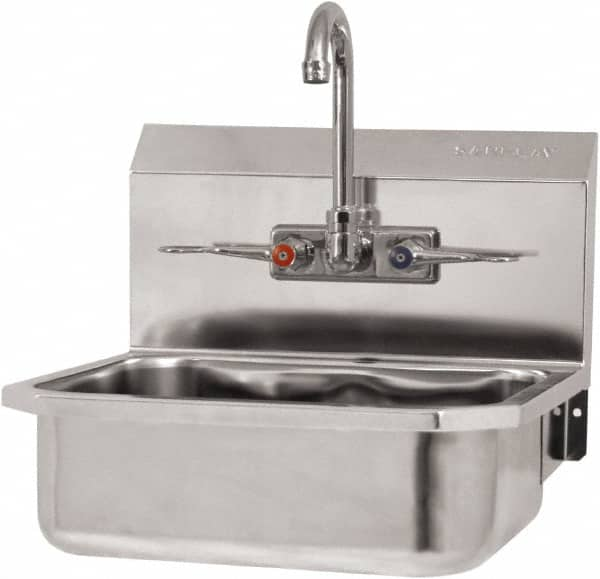 SANI-LAV - 14" Long x 11" Wide Inside, 1 Compartment, Grade 304 Stainless Steel Hand Sink-Wall Mount - 18 Gauge, 16" Long x 15-1/4" Wide x 22-3/4" High Outside, 5" Deep - Benchmark Tooling