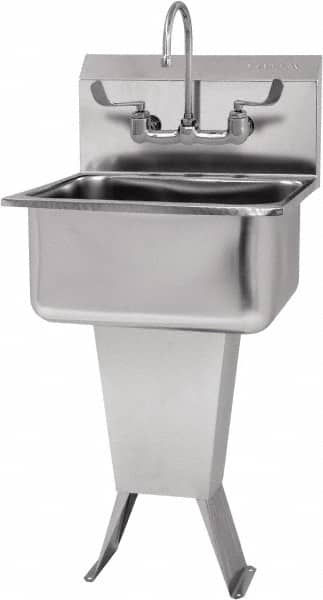 SANI-LAV - 19" Long x 16" Wide Inside, 1 Compartment, Grade 304 Stainless Steel Hand Sink-Pedestal Mount - 18 Gauge, 21" Long x 20" Wide x 46" High Outside, 10" Deep - Benchmark Tooling