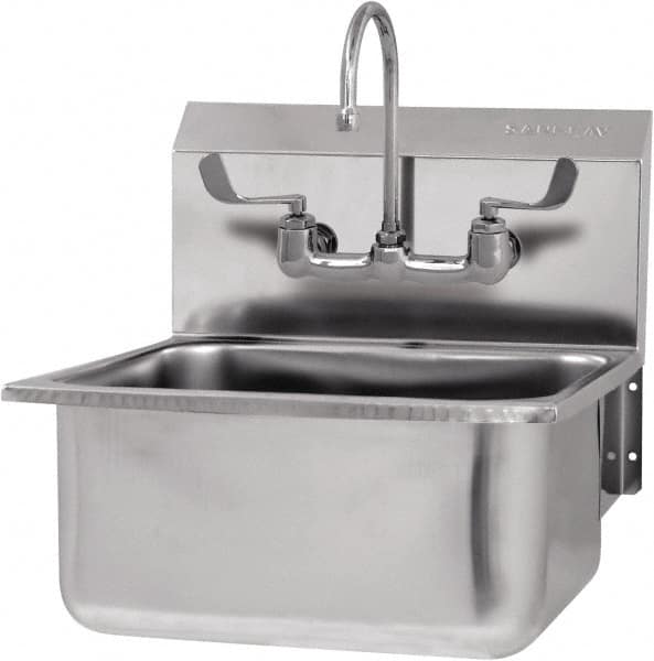 SANI-LAV - 19" Long x 16" Wide Inside, 1 Compartment, Grade 304 Stainless Steel Hand Sink-Wall Mount - 18 Gauge, 21" Long x 20" Wide x 24" High Outside, 10" Deep - Benchmark Tooling