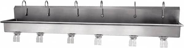 SANI-LAV - 117" Long x 16-1/2" Wide Inside, 1 Compartment, Grade 304 Stainless Steel Hands Free Hand Sink - 16 Gauge, 120" Long x 20" Wide x 18" High Outside, 8" Deep - Benchmark Tooling