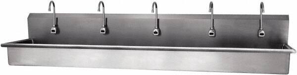 SANI-LAV - 97" Long x 16-1/2" Wide Inside, 1 Compartment, Grade 304 Stainless Steel Hands Free Hand Sink - 16 Gauge, 100" Long x 20" Wide x 18" High Outside, 8" Deep - Benchmark Tooling