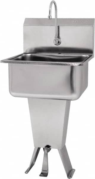 SANI-LAV - 19" Long x 16" Wide Inside, 1 Compartment, Grade 304 Stainless Steel Hands Free Hand Sink - 18 Gauge, 21" Long x 20" Wide x 46" High Outside, 10" Deep - Benchmark Tooling