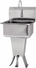 SANI-LAV - 19" Long x 16" Wide Inside, 1 Compartment, Grade 304 Stainless Steel Hands Free Hand Sink - 18 Gauge, 21" Long x 20" Wide x 46" High Outside, 10" Deep - Benchmark Tooling