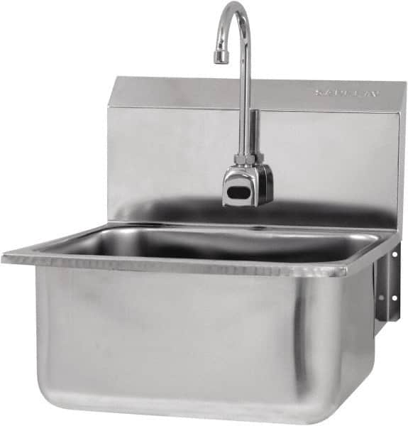 SANI-LAV - 19" Long x 16" Wide Inside, 1 Compartment, Grade 304 Stainless Steel Hands Free Hand Sink - 18 Gauge, 21" Long x 20" Wide x 24" High Outside, 10" Deep - Benchmark Tooling