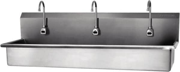 SANI-LAV - 57" Long x 16-1/2" Wide Inside, 1 Compartment, Grade 304 Stainless Steel Hands Free Hand Sink - 16 Gauge, 60" Long x 20" Wide x 18" High Outside, 8" Deep - Benchmark Tooling