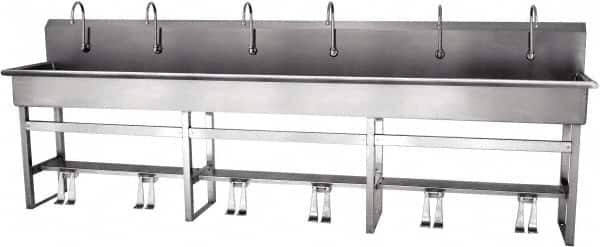 SANI-LAV - 117" Long x 16-1/2" Wide Inside, 1 Compartment, Grade 304 Stainless Steel Hands Free Hand Sink - 16 Gauge, 120" Long x 20" Wide x 45" High Outside, 8" Deep - Benchmark Tooling