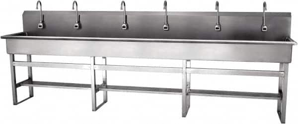 SANI-LAV - 117" Long x 16-1/2" Wide Inside, 1 Compartment, Grade 304 Stainless Steel Hands Free Hand Sink - 16 Gauge, 120" Long x 20" Wide x 45" High Outside, 8" Deep - Benchmark Tooling