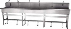 SANI-LAV - 117" Long x 16-1/2" Wide Inside, 1 Compartment, Grade 304 Stainless Steel Hands Free Hand Sink - 16 Gauge, 120" Long x 20" Wide x 45" High Outside, 8" Deep - Benchmark Tooling