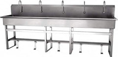 SANI-LAV - 97" Long x 16-1/2" Wide Inside, 1 Compartment, Grade 304 Stainless Steel Hands Free Hand Sink - 16 Gauge, 100" Long x 20" Wide x 45" High Outside, 8" Deep - Benchmark Tooling