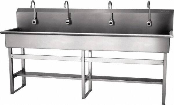 SANI-LAV - 77" Long x 16-1/2" Wide Inside, 1 Compartment, Grade 304 Stainless Steel Hands Free Hand Sink - 16 Gauge, 80" Long x 20" Wide x 45" High Outside, 8" Deep - Benchmark Tooling