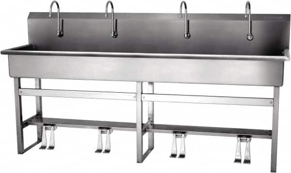 SANI-LAV - 77" Long x 16-1/2" Wide Inside, 1 Compartment, Grade 304 Stainless Steel Hands Free Hand Sink - 16 Gauge, 80" Long x 20" Wide x 45" High Outside, 8" Deep - Benchmark Tooling