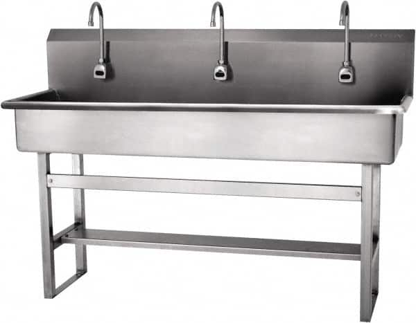 SANI-LAV - 57" Long x 16-1/2" Wide Inside, 1 Compartment, Grade 304 Stainless Steel Hands Free Hand Sink - 16 Gauge, 60" Long x 20" Wide x 45" High Outside, 8" Deep - Benchmark Tooling