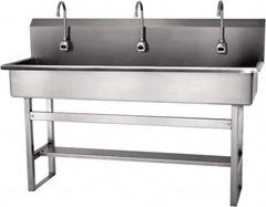 SANI-LAV - 57" Long x 16-1/2" Wide Inside, 1 Compartment, Grade 304 Stainless Steel Hands Free Hand Sink - 16 Gauge, 60" Long x 20" Wide x 45" High Outside, 8" Deep - Benchmark Tooling