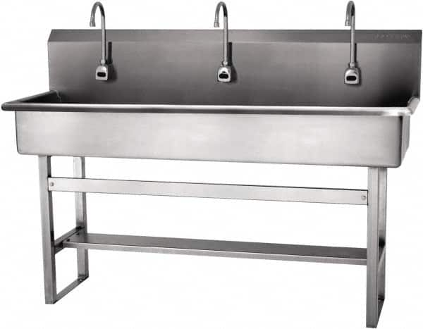 SANI-LAV - 57" Long x 16-1/2" Wide Inside, 1 Compartment, Grade 304 Stainless Steel Hands Free Hand Sink - 16 Gauge, 60" Long x 20" Wide x 45" High Outside, 8" Deep - Benchmark Tooling