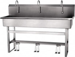 SANI-LAV - 57" Long x 16-1/2" Wide Inside, 1 Compartment, Grade 304 Stainless Steel Hands Free Hand Sink - 16 Gauge, 60" Long x 20" Wide x 45" High Outside, 8" Deep - Benchmark Tooling