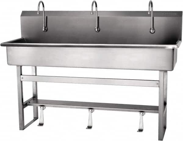 SANI-LAV - 57" Long x 16-1/2" Wide Inside, 1 Compartment, Grade 304 Stainless Steel Hands Free Hand Sink - 16 Gauge, 60" Long x 20" Wide x 45" High Outside, 8" Deep - Benchmark Tooling