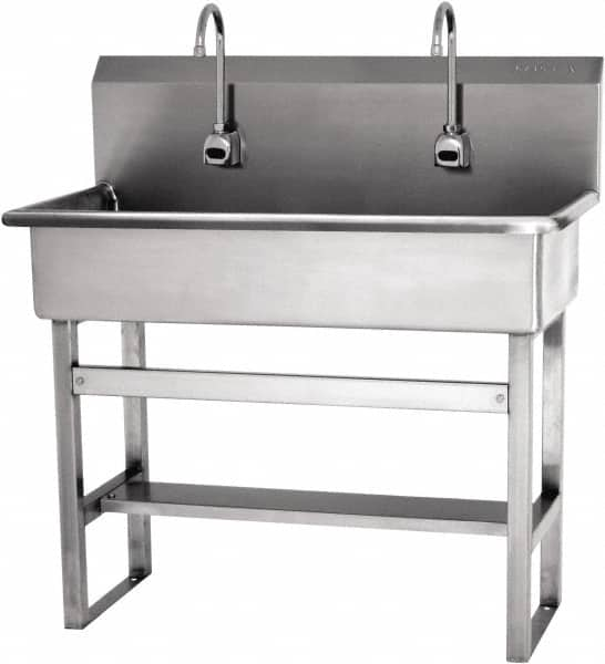 SANI-LAV - 57" Long x 16-1/2" Wide Inside, 1 Compartment, Grade 304 Stainless Steel Hands Free Hand Sink - 16 Gauge, 40" Long x 20" Wide x 45" High Outside, 8" Deep - Benchmark Tooling