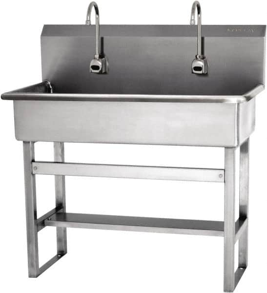 SANI-LAV - 37" Long x 16-1/2" Wide Inside, 1 Compartment, Grade 304 Stainless Steel Hands Free Hand Sink - 16 Gauge, 40" Long x 20" Wide x 45" High Outside, 8" Deep - Benchmark Tooling