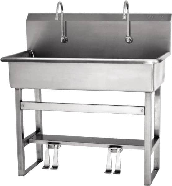 SANI-LAV - 37" Long x 16-1/2" Wide Inside, 1 Compartment, Grade 304 Stainless Steel Hands Free Hand Sink - 16 Gauge, 40" Long x 20" Wide x 45" High Outside, 8" Deep - Benchmark Tooling