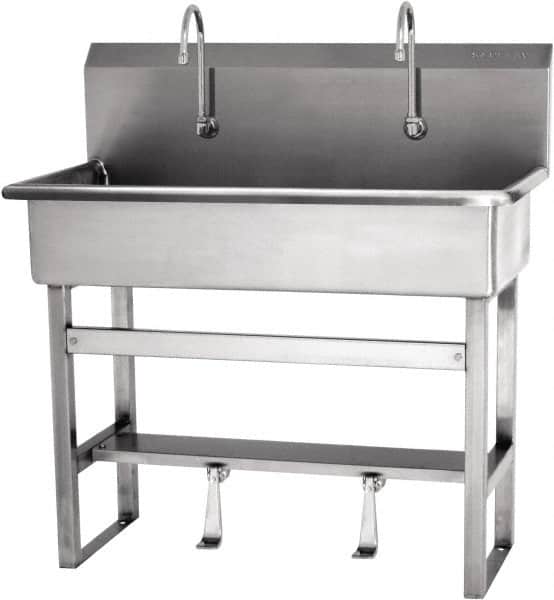 SANI-LAV - 37" Long x 16-1/2" Wide Inside, 1 Compartment, Grade 304 Stainless Steel Hands Free Hand Sink - 16 Gauge, 40" Long x 20" Wide x 45" High Outside, 8" Deep - Benchmark Tooling