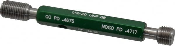 GF Gage - 1/2-20, Class 3B, Double End Plug Thread Go/No Go Gage - Hardened Tool Steel, Size 2 Handle Included - Benchmark Tooling