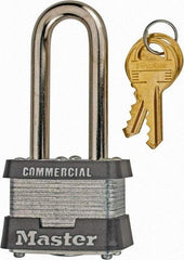 Master Lock - 2" Shackle Clearance, Keyed Alike Laminated Steel Padlock - 9/32" Shackle Diam, Laminated Steel - Benchmark Tooling