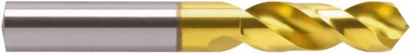 Guhring - 19/64" 118° Spiral Flute Cobalt Screw Machine Drill Bit - TiN Finish, Right Hand Cut, 34mm Flute Length, 74mm OAL, Four Facet, Split Point, Straight Shank - Benchmark Tooling