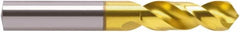 Guhring - 19/64" 118° Spiral Flute Cobalt Screw Machine Drill Bit - TiN Finish, Right Hand Cut, 34mm Flute Length, 74mm OAL, Four Facet, Split Point, Straight Shank - Benchmark Tooling