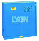 Acid Storage Cabinet - #5541 - 43 x 18 x 44" - 30 Gallon - w/one shelf, two poly trays, bi-fold self-closing door - Blue Only - Benchmark Tooling