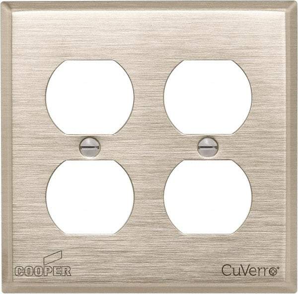 Cooper Wiring Devices - 2 Gang, 4-1/2 Inch Long, Standard Outlet Wall Plate - Duplex Outlet, White Bronze, Antimicrobial Copper - Benchmark Tooling