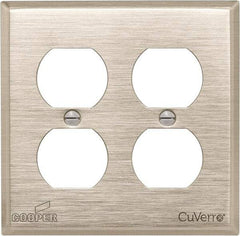 Cooper Wiring Devices - 2 Gang, 4-1/2 Inch Long, Standard Outlet Wall Plate - Duplex Outlet, White Bronze, Antimicrobial Copper - Benchmark Tooling