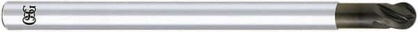 OSG - 3/16" Diam, 3/16" LOC, 4 Flute Solid Carbide Ball End Mill - Diamond Finish, Single End, 3" OAL, 3/16" Shank Diam, Spiral Flute - Benchmark Tooling
