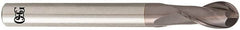 OSG - 12mm Diam, 22mm LOC, 2 Flute Solid Carbide Ball End Mill - TiAlN Finish, Single End, 110mm OAL, 12mm Shank Diam, Spiral Flute - Benchmark Tooling