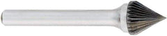 OSG - 3/8" Cut Diam, 1/4" Shank Diam, Cone Head Fluted Cut Burr - Carbide, Point End, 2" OAL - Benchmark Tooling
