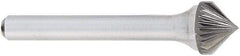 OSG - 1" Cut Diam, 1/4" Shank Diam, Cone Head Fluted Cut Burr - Carbide, Point End, 2" OAL - Benchmark Tooling